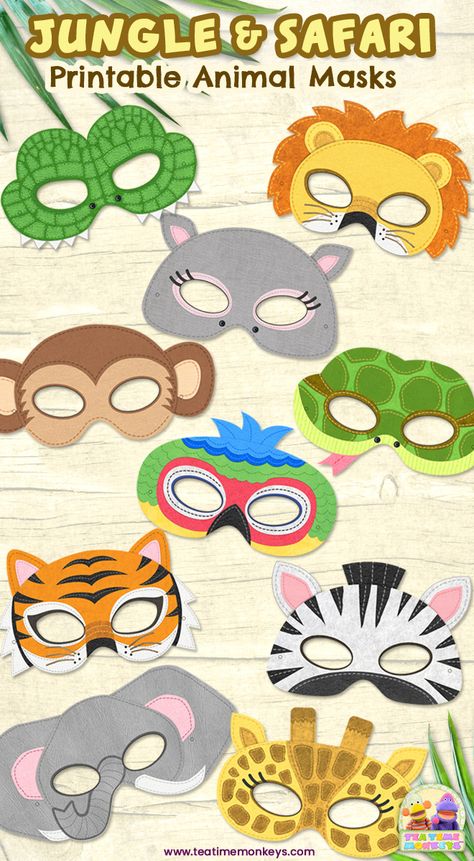 Now in Store! Little ones can go wild with these bright, bold jungle-safari animal printable masks! This pack includes 10 designs. Perfect for a jungle themed kids party or teaching about wild animals! #papercraft #papercrafting #papercrafts #craftsforkids #kidscraft #kidsactivities #funforkids #preschool Jungle Safari Crafts, Jungle Theme Crafts, Jungle Animals Printable, Animal Masks Craft, Animal Masks Diy, Animal Mask Templates, Jungle Animal Crafts, Jungle Themed Party, Safari Crafts