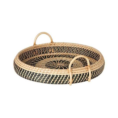 KOUBOO-Round-Rattan-Breakfast-Natural-Black-Serving-Trays-One-Size Butler Tray, Rattan Tray, Round Serving Tray, Wicker Tray, Breakfast Tray, Ottoman Tray, Serving Trays With Handles, Coastal Chic, Breakfast In Bed