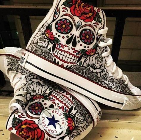 Taylor Gang, Painted Shoes Diy, Mexican Skull, Skull Shoes, Custom Painted Shoes, Custom Shoes Diy, Girl Sneakers, Painted Sneakers, Custom Converse