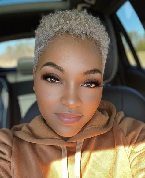 The grey is greying! Added a lil umph for the weekend! You like 🤗??? #goodmorning #happyfriday #newstyle #hairinfluencer #hairinspo… | Instagram Ash Blonde Natural Hair, Short Black Natural Hairstyles, Short Natural Styles, Short Bleached Hair, Blonde Natural Hair, Shaved Hair Women, Tapered Natural Hair, Short Hairdos, Natural Hair Short Cuts