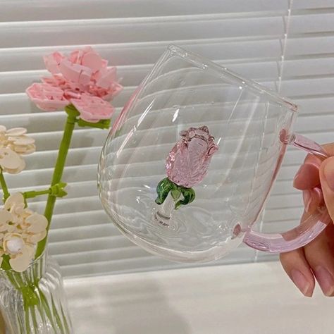 Kawaii 3D Glass Cup - Creative Femininity Good Morning Coffee Images, Paper Craft Videos, Flower Cup, Rose Colored Glasses, Glass Coffee Cups, Pretty Mugs, 3d Shape, Dream Gift, Cute Kitchen