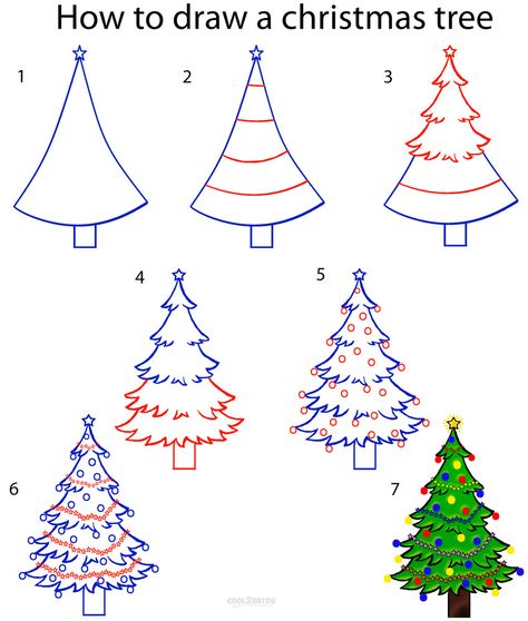 How to Draw a Christmas Tree Step by Step Drawing Tutorial with Pictures | Cool2bKids Christmas Tree Drawing Easy, Christmas Tree Step By Step, Draw A Christmas Tree, Draw Christmas, Easy Christmas Drawings, Christmas Tree Drawing, Drawing Instructions, Drawing Hands, Gift Drawing