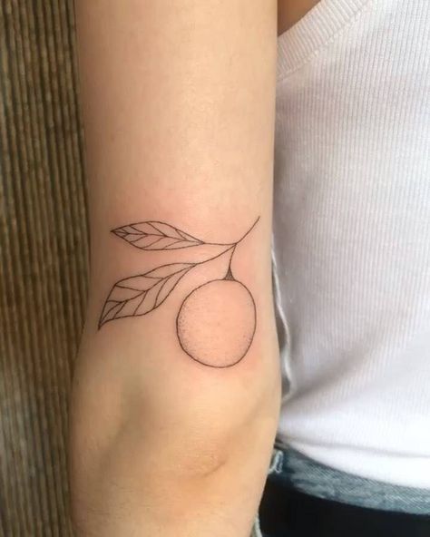 Orange Tattoo Line Art, Orange Outline Tattoo, Bowl Of Oranges Tattoo, Dainty Orange Tattoo, Minimalist Orange Tattoo, Simple Orange Tattoo, Black And White Orange Tattoo, Orange Tattoo Fine Line, Mandarin Orange Tattoo