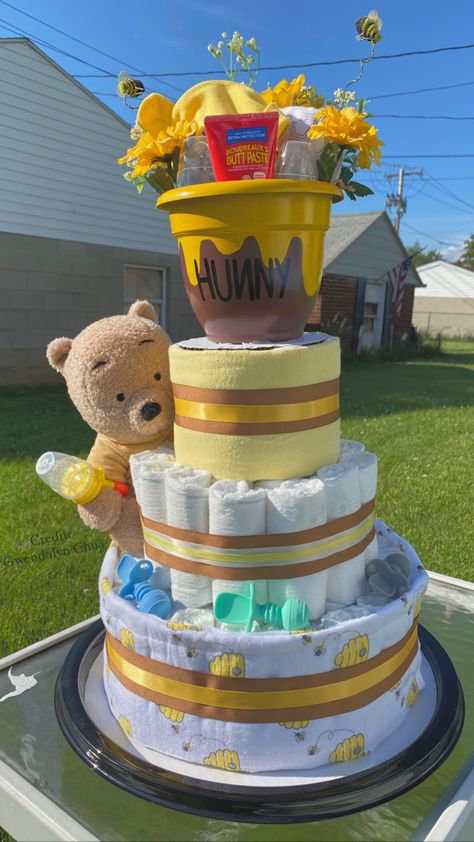 Whine The Pooh Baby Shower Boy, Winnie The Pooh Baby Shower Gifts, Pooh Bear Diaper Cake, Weenie The Pooh Baby Shower Ideas Boy, Winnie The Pooh Baby Shower Gift Ideas, Winnie The Pooh Diaper Cake Ideas, Baby Winnie The Pooh Baby Shower Ideas, Whinny The Pooh Baby Shower Ideas Boy, Diy Winnie The Pooh Baby Shower Ideas