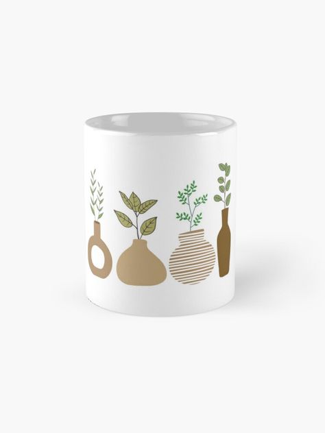 "Boho abstract potted minimalist vases plants" Coffee Mug for Sale by Reemyxk | Redbubble Plant Design, A Coffee, Mug Designs, Green Leaves, Lamp Shade, Ceramic Mug, Sell Your Art, Planter Pots, Dishwasher Safe