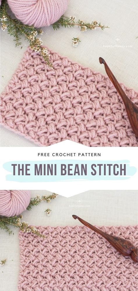 Unique Crochet Stitches - Free Tutorials and Patterns Mini Bean Stitch, Unique Crochet Stitches, Crochet Scarf Patterns, Ribbed Crochet, Bean Stitch, Scarf Patterns, Crochet Stitches For Blankets, Crochet Stitches Free, Stocking Pattern