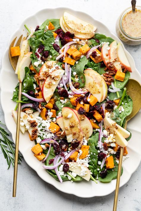 Sweet Potato Crisp, Potato Spinach, Fall Favorites Recipes, The Perfect Salad, Creamy Goat Cheese, Healthy Thanksgiving Recipes, Perfect Salad, Sweet Potato Spinach, Sweet Potato And Apple