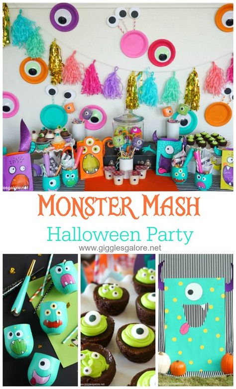 Monster Mash Halloween Party | Halloween Party idea #ad Monster Party Games For Kids, Cute Monster Halloween Decorations, Monster Mash Dance Party, Diy Monster Party Decorations, Monster Mash Birthday Party, Monster Theme Birthday Party, Monster Mash Halloween Party, Monster Halloween Party, Monster Party Decorations