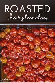 Roasted Cherry Tomatoes: an easy and delicious remedy for an abundance of cherry (or grape) tomatoes! Grape Tomato Recipes, Oven Roasted Cherry Tomatoes, Roasted Grape Tomatoes, Roasted Cherry, Baked Tomatoes, Roasted Cherry Tomatoes, Homemade Salad Dressing, Ginger Recipes, Onion Recipes