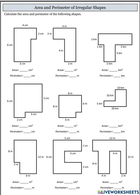 2d shapes interactive activity for 6. You can do the exercises online or download the worksheet as pdf. Area Of Irregular Shapes, Area And Perimeter Worksheets, Area Worksheets, Perimeter Worksheets, Measurement Worksheets, Maths Area, Geometry Worksheets, Area And Perimeter, Math Measurement