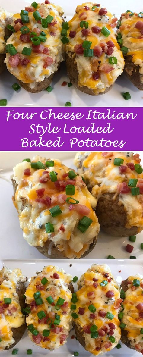 Italian Baked Potatoes, Baked Russet Potatoes, Recipe For Twice Baked Potatoes, Italian Potatoes, Italian Meals, Baked Potato Recipes, Loaded Potato, Loaded Baked Potatoes, Twice Baked