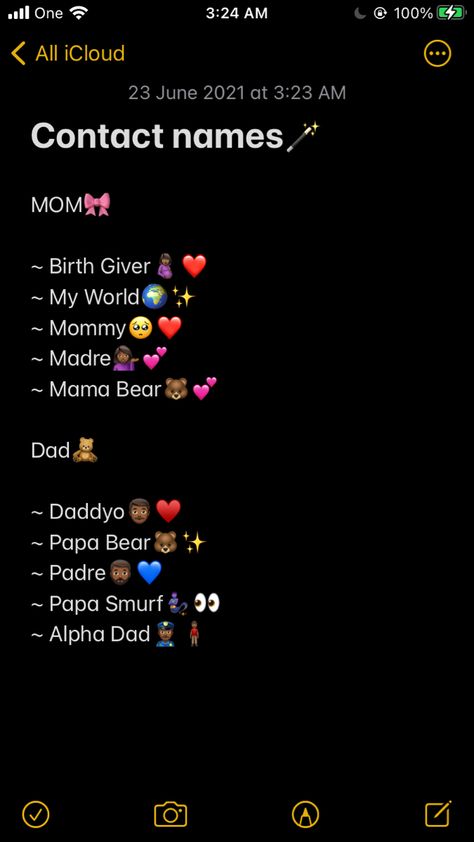 Contact Names For Mother, Mother Contact Names In Phone, Mom Names For Contacts, Names To Call Your Mom, Contact Name Ideas For Family, Names For Contacts, Contact Names For Dad, Contact Names For Mom, Contacts Names