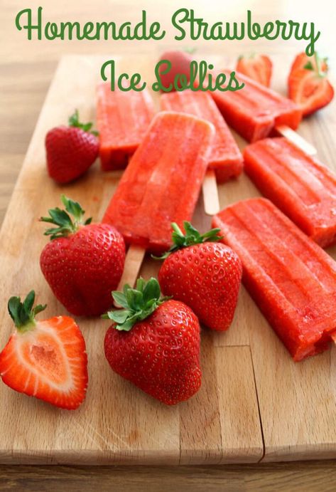 Homemade Strawberry Ice Lollies Recipe - a simple way to make your own ice lollies / popsicles using pureed strawberries #popsicles #strawberry #icelollies #summerrecipes #homemade Strawberry Ice Lollies, Home Made Popsicles Healthy, Fruit Lollies, Ice Lolly Recipes, Fruit Popsicle Recipes, Fruit Ice Pops, Homemade Fruit Popsicles, Vegan Popsicles, Strawberry Popsicles