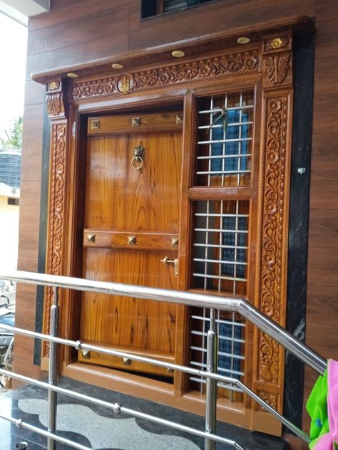 Portico Entry Indian Style, Simha Dwaram Door Designs, Teak Wood Main Door Design Entrance Modern Single Door Indian, Traditional Main Door Design Indian, Teak Wood Main Door Design Entrance Indian, Teak Wood Main Door Design, Main Door Design Entrance, Door Design Entrance, Vijay Photos