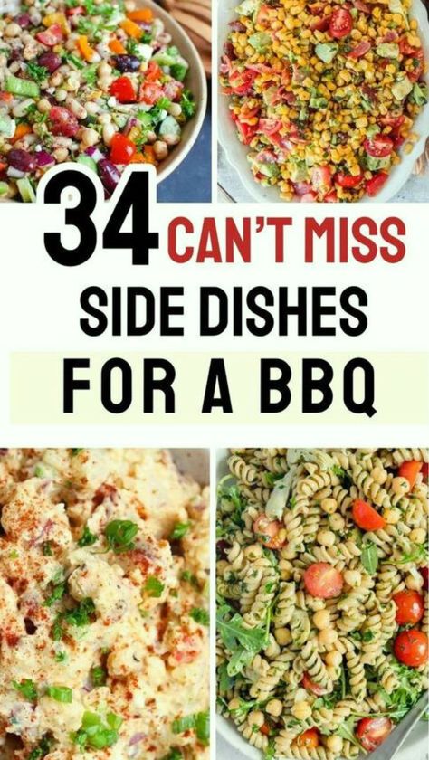 Collage of side dishes to bring to a BBQ Bring To Bbq, Side Dishes For A Bbq, Bbq Chicken Side Dishes, Ideas For Side Dishes, Yummy Side Dishes, Bbq Chicken Sides, Summer Cookout Side Dishes, Bring To A Bbq, Easy Cookout Side Dishes