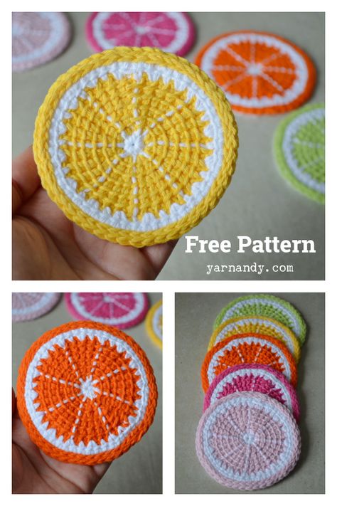 Crochet Lemon Coaster Pattern Free, Crochet Fruit Coasters Free Pattern, Crochet Car Cup Holder Coaster Pattern, Free Crochet Patterns Car Accessories, Car Coaster Crochet Pattern, Crochet Fruit Coasters, Crochet Lemon Pattern Free, Lemon Coaster, Fruit Coasters