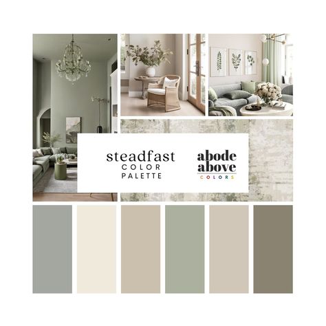 ✦ About this Palette ✦ This color palette consists of shades of lemongrass, sage, gray, and beige, creating a tranquil and elegant atmosphere. It offers a vibrant yet subtle green-yellow hue, adding a touch of liveliness. Sage provides a calming, muted green, ideal for creating a serene backdrop. Gray introduces a sophisticated and modern element, while beige offers warmth and neutrality, balancing the overall composition. Together, these hues harmonize to create a soothing and stylish interior. Grey Green Cream Color Schemes, Grey Interior Color Scheme, Sage Green And Neutral Color Palette, Black Tan And Sage Living Room, Home Interior Design Green, Colors That Compliment Taupe, Olive Green Beige Color Palette, Grey White Tan Green Bedroom, Grey Tan And Green Living Room