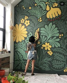 Countertop Mural, Clare Paint Good As Gold, Powder Room Mural Ideas, Small Accent Wall Painting Ideas, Dark Wall Murals Painted, Bathroom Wall Painting Ideas Creative, Random Wall Ideas, Outside House Mural, Art Studio Mural Ideas