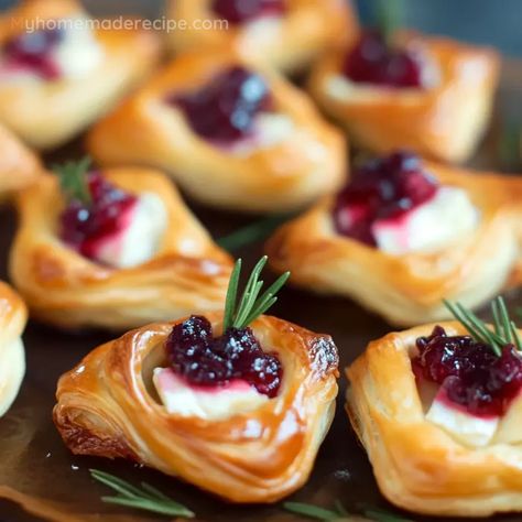 Cranberry Brie Bites - Simple Holiday Appetizer - My Home Made Recipe Brie Bites Thanksgiving, Crescent Cranberry Brie Bites, Cranberry Brie Crescent Bites, Brie Cheese Cranberry Appetizer, Easy Cranberry Brie Bites, Brie Rosemary Appetizer, Easy Appetizer Thanksgiving, Baked Cranberry Brie Bites, Crescent Roll Brie Cranberry