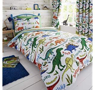 MOUMOUHOME Boys Cartoon Dinos Bedding Set Single Blue Gray Yellow Dinosaurs Trees Volcanos Printed White Duvet Cover Set for Kids 2 Pieces with 1 Pillow Sham No Comforter: Amazon.co.uk: Kitchen & Home Toddler Cot, Dinosaur Bedding, Toddler Duvet Cover, Dinosaur Park, Dinosaur Room, Print Duvet Cover, Blue Duvet Cover, Double Duvet Covers, Single Duvet Cover