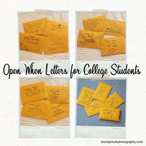 Open When Letters for College Students - Traci Sproule Photography Open When Card Ideas For College, College Goodbye Letters, Open When Letters For College Daughter Gift Ideas, Open When Letters For Daughter Going To College, Letters For College Students Open When, Open When Cards For College, College Open When Letters, Open When Envelopes For College Student, Open When For College Students