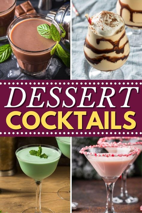 These dessert cocktails are a great way to treat yourself! From martinis to mudslides to salted caramel white Russians, give happy hour a sweet spin with these drinks. Frozen Fruit Cocktails, Christmas Dessert Drinks, Easy Holiday Cocktail Recipes, Easy Holiday Drinks, Dessert Cocktails, Christmas Dinner Desserts, Baileys Cocktails, Easy Holiday Cocktails, Christmas Cocktails Easy