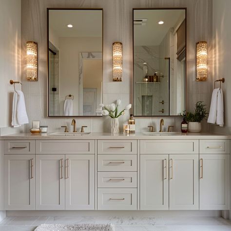 Warm Marble Bathroom, Modern Luxury Bathroom Marble, Transitional Master Bath, Warm Transitional, Bathroom 2024, Neutral Bathroom Decor, Master Bath Design, Small Bathroom Remodel Designs, Master Bath Vanity