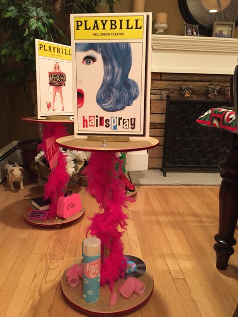 Centerpiece that my husband and I made Hairspray Themed Birthday Party, Hairspray Party, Broadway Musicals Party, Broadway Sweet 16, Drama Classroom, Broadway Theme, Musical Party, Theatre Party, Backyard Baby Showers