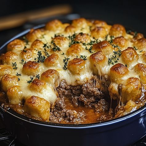 Delicious Angel Beef Casserole Tater Tots Recipes, Tots Recipes, Bulk Meals, Cabbage And Smoked Sausage, Cheeseburger Meatloaf, Baked Meatloaf, Beef Casseroles, Tater Tot Recipes, Fast Dinner