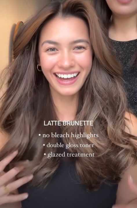 Neutral Toned Brown Hair, Latte Brunnet Hair, 6 Hair Color Level, Best Highlights For Dark Brown Hair Olive Skin Tones, Latte Brown Hair, Latte Brunette, Brown Hair Olive Skin, Dubai Birthday, Light Brown Hair Dye