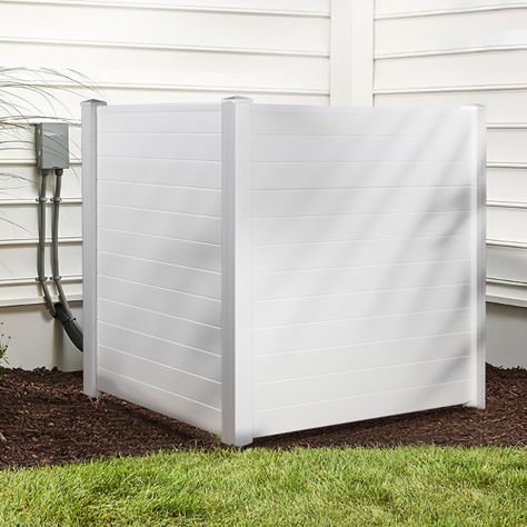 Enclo 3.75 ft H x 3 ft. W Huntersville Vinyl Privacy Screen Kit (2 Panels) | Wayfair White Garden Fence, Outdoor Privacy Panels, Pool Equipment Enclosure, Pouring Concrete, Vinyl Privacy Fence, Privacy Fence Panels, Digging Holes, Garden Fence Panels, Outdoor Privacy