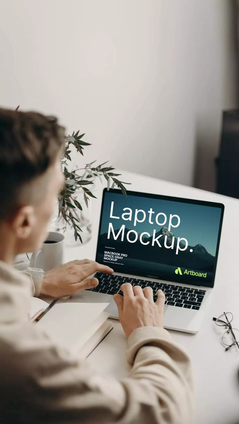 Artboard Studio Templates — Free Laptop Mockup With Model Macbook Pro Space Grey, Laptop Mockup, Computer Mockup, Social Media Mockup, Free Laptop, Creative Fabric, Advertising Graphics, Laptop Design, Software House