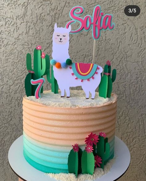 Llama Birthday Cake Ideas, Lama Cake, Llama Birthday Cake, Sofia Birthday Cake, Llama Cake, Slumber Party Birthday, 1st Birthday Girl Decorations, Mexican Party Decorations, Llama Birthday