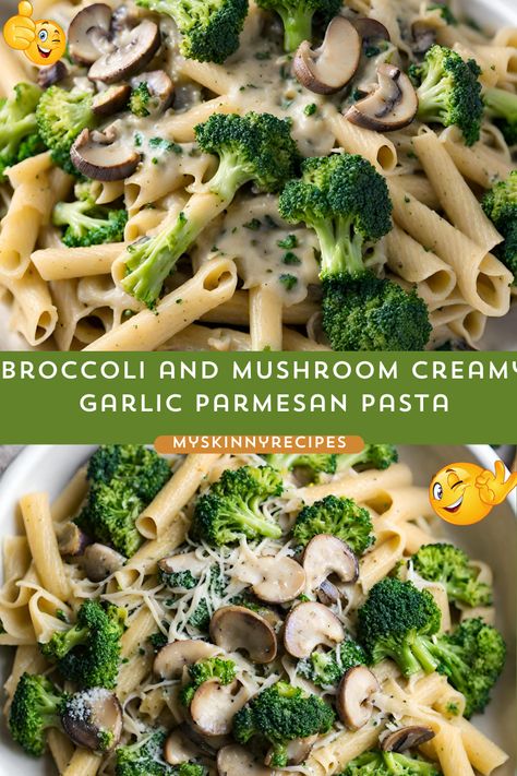 Savor the creamy delight of Garlic Parmesan Pasta with Broccoli and Mushrooms! A delectable blend of tender pasta, earthy mushrooms, and vibrant broccoli, smothered in a rich garlic Parmesan sauce. A must-try for pasta lovers! 🍝😋 #GarlicParmesanPasta #PastaRecipes #ComfortFood #myskinnyrecipes Broccoli Mushroom Pasta Recipes, Broccoli And Mushroom Pasta, Olive Garden Broccoli, Broccoli Mushroom Recipes, Mushroom Broccoli Pasta, Creamy Garlic Parmesan Pasta, Mushroom And Spinach Pasta, Broccoli And Mushrooms, Broccoli Mushroom