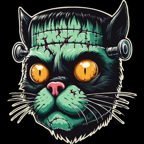 Frankenstein Cat Face is a Men's T-Shirt designed by katzura to illustrate your life and is available at Design By Humans Wallpapers Ideas, Japanese Tattoos, Artist Branding, Bride Of Frankenstein, Popular Artists, Art Contest, Face Men, Creepy Cute, Holiday Art