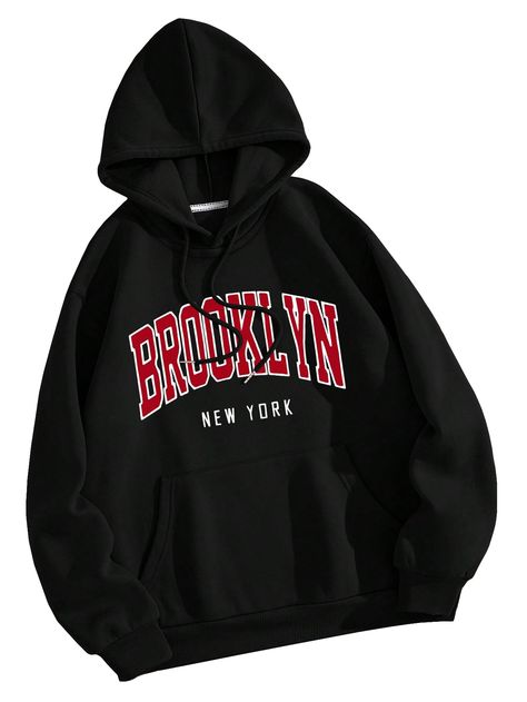 PRICES MAY VARY. Lace Up closure Thermal Hoodie, Pockets Fashion, Letter Print Hoodie, Sports Hoodies, Brooklyn New York, Drawstring Hoodie, Style Streetwear, Hoodies For Sale, Casual Pullover