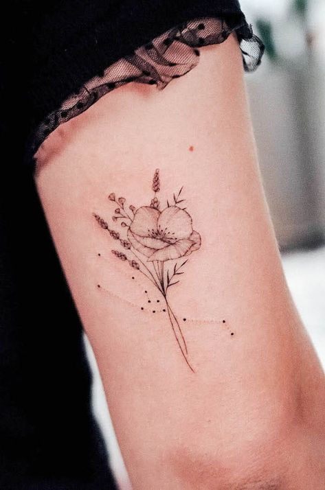 52 Gorgeous Taurus Tattoos with Meaning - Our Mindful Life Gratitude Tattoo With Flower, Taurus Zodiac Flower Tattoo, Poppy Taurus Tattoo, Tatoos Woman Taurus, Taurus Floral Constellation Tattoo, Capricorn Flower Tattoo For Women, Spiritual Taurus Tattoo, Daisy Taurus Tattoo, Taurus Ankle Tattoo