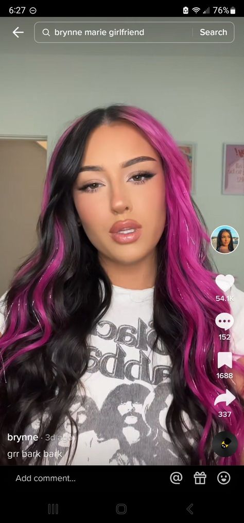 Rainbow Hair Space Buns: A Playful & Summery Hairstyle Vivid Color Money Piece Hair, Purple With Money Piece, Bright Hair Colors For Brunettes, Pink And Blue Money Piece, Color Block Purple Hair, Black And Pink Money Piece, Black Hair With Vivid Color, Color Block Hair Placement, Colored Halo Hair