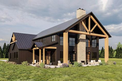 Two-Story Rustic 3-Bedroom Barndo-Style Home with Balcony Loft and Bonus Room (Floor Plan) - Home Stratosphere Barn Style House Plans, Barndominium Floor Plans, Barn Style House, Modern Farmhouse Plans, Steel House, Cottage House Plans, Barndominium Ideas, Farmhouse Plans, Great Room