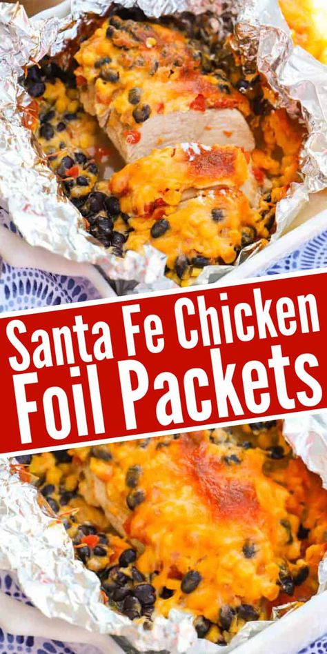 Scalloped Zucchini, Chicken In Foil, Chicken Foil Packs, Chicken Packets, Santa Fe Chicken, Chicken Foil Packets, Foil Pack Dinners, Foil Pack Meals, Foil Dinners