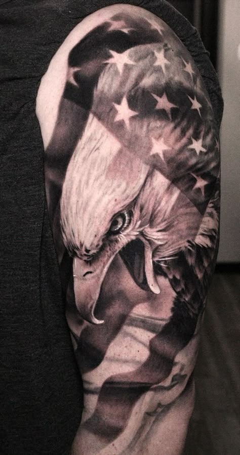 Eagle Flag Tattoo Men, Army Tattoo Sleeves, Men’s Patriotic Tattoos, Eagle Holding Flag Tattoo, Patriotic Tattoo Designs, Patriotic Tattoo Sleeve Ideas For Men, Eagle Flag Tattoo Design, Eagle And American Flag Tattoo, Patriotic Sleeve Tattoo For Women