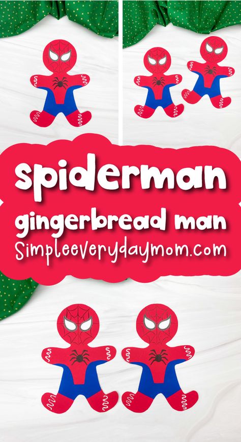 This Spiderman gingerbread man craft is an easy and simple way to disguise a gingerbread man. Download the free template and make it this Christmas. All you need are some sheets of paper, scissors, and glue! Use the template to make your own Spider-Man themed papercraft or ornament! Gingerbread Disguise Project, Kids Project Ideas, Gingerbread Disguise, Disguise A Gingerbread Man, Spiderman Craft, Gingerbread Man Craft, Craft For Kids Easy, Gingerbread Man Template, Paper Ornaments Diy