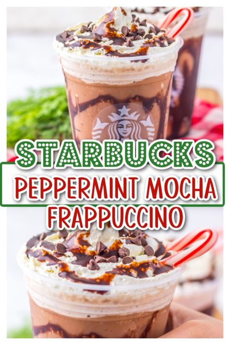 peppermint mocha frappe, starbucks copycat, starbucks frappuccino recipe, starbucks peppermint mocha, starbucks recipe Frappuccino Recipe Starbucks, Mocha Frappuccino Recipe, Peppermint Mocha Frappuccino, Starbucks Frappuccino Recipe, Peppermint Whipped Cream, Starbucks Peppermint Mocha, Peppermint Syrup, Mocha Frappuccino, Frappuccino Recipe