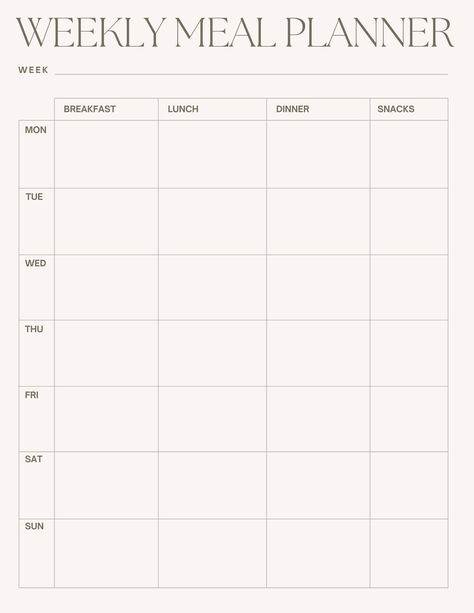 Your new weekly meal planner! This weekly meal planner allows you to break down each meal for every day of the week. There are spots for breakfast, lunch, dinner and even snacks! Tracking your food has never been easier! *THIS IS A DIGITAL DOWNLOAD AND YOU WILL NOT PHYSICALLY RECEIVE ANYTHING* Weekly Meal Plan Template Printable Free, Meal Plan Template Printable Free, Food Planning Weekly, Meal Calendar Printable, Food Planner Meal Planning, Meal Planner Journal, Meal Planning Chart, Meal Prep Template, Meal Plan Calendar