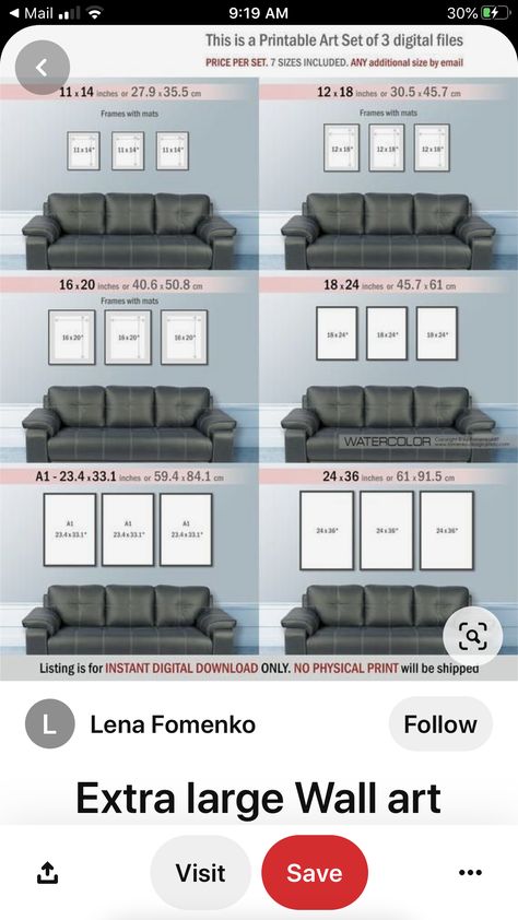 What Size Picture Above Couch, Picture Placement Above Couch, Behind Couch Photo Wall, Above Couch Photo Display, Wall Art Size Guide Above Couch, Wall Art Size Guide Living Room, Family Pictures Above Couch, Picture Frames Above Couch, Frame Sizes Guide Wall Art