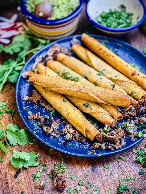 Recipes With Pork Carnitas Meat, Ground Pork Taquitos, Recipes With Carnitas Meat, Carnitas Leftovers, Carnitas Flautas, Leftover Carnitas Recipes, Carnitas Dinner Ideas, Carnitas Taquitos, Pork Flautas