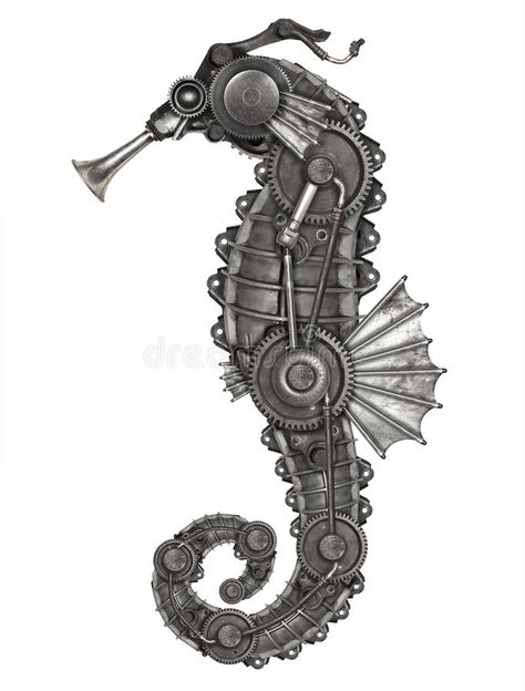 Steampunk style seahorse. (Hippocampus). Mechanical animal photo compilatio royalty free stock photos Steampunk Fish, Mechanical Objects, H.r. Giger, Steampunk Animals, Mechanical Animals, Isometric Art, Steampunk Art, Seahorses, Steampunk Style