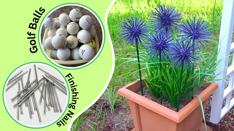 Decorate your yard with these pretty allium flowers made out of golf balls and nails! Learn how to make this project now and give it a try. Golf Ball Flowers, Garden Stepping Stones Diy, Giant Bubble Wands, Water Blob, Ball Flowers, Allium Flowers, Drink Covers, Stepping Stones Diy, Diy Wand