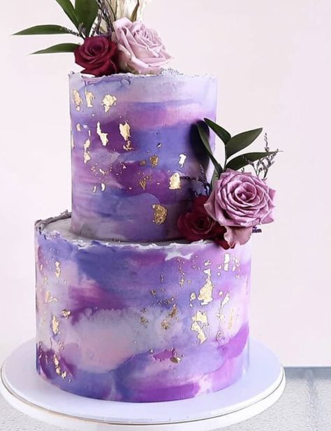 Purple Color Cake Design, Sweet Sixteen Cakes Purple, Purple Marble Wedding Cake, Purple And Rose Gold Cake, Purple Buttercream Wedding Cake, Purple Colour Cake Designs, Purple 2 Tier Cake, Purple Two Tier Cake, Purple 16th Birthday Cake