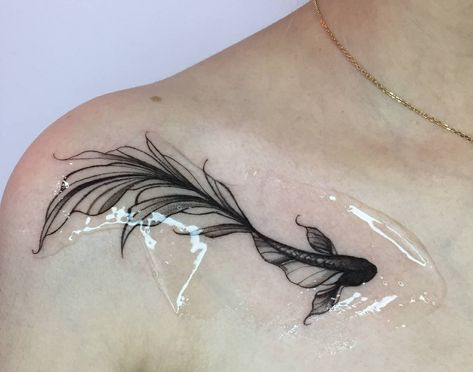 Fish Tattoo Collarbone, Fish Tattoo Cover Up, Cover Up Tattoos Collar Bone, Fish Collarbone Tattoo, Koi Fish Collar Bone Tattoo, Collarbone Cover Up Tattoo, Betta Fish Tattoo Design, Collar Bone Cover Up Tattoo, Tattoo Ideas Tumblr